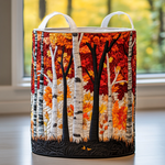 Evie forest quilted laundry basket in Autumn Grove design by Ellie Dublin