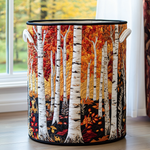 Evie forest quilted laundry basket in Birch Leaves design by Ellie Dublin