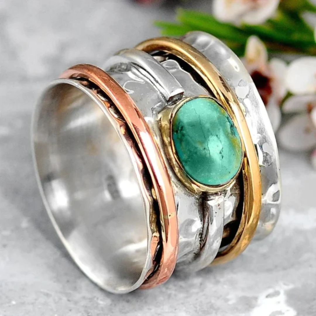 Coco - Antique Gold and Silver Turquoise Ring