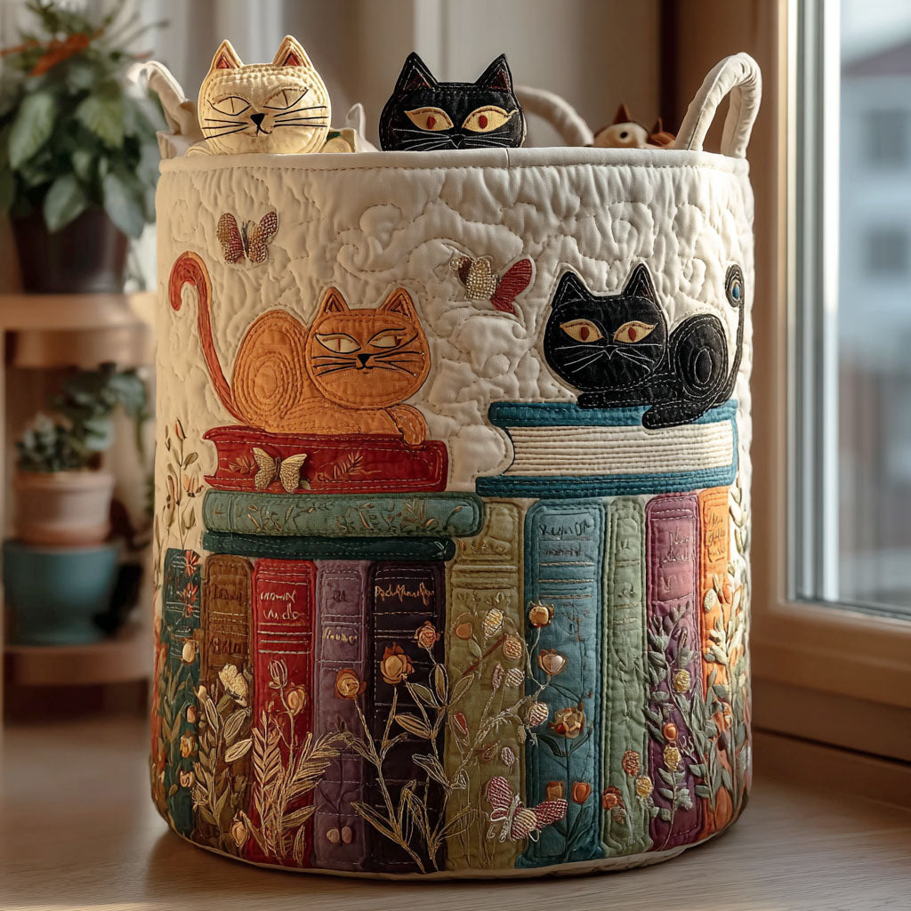 Lulu cat parade quilted laundry basket by Ellie Dublin
