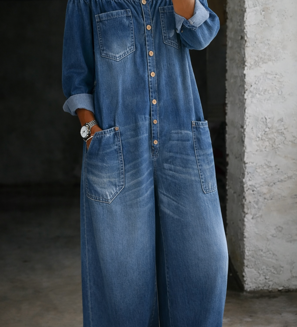 Sidonie | Denim Jumpsuit with Off-Shoulder Design