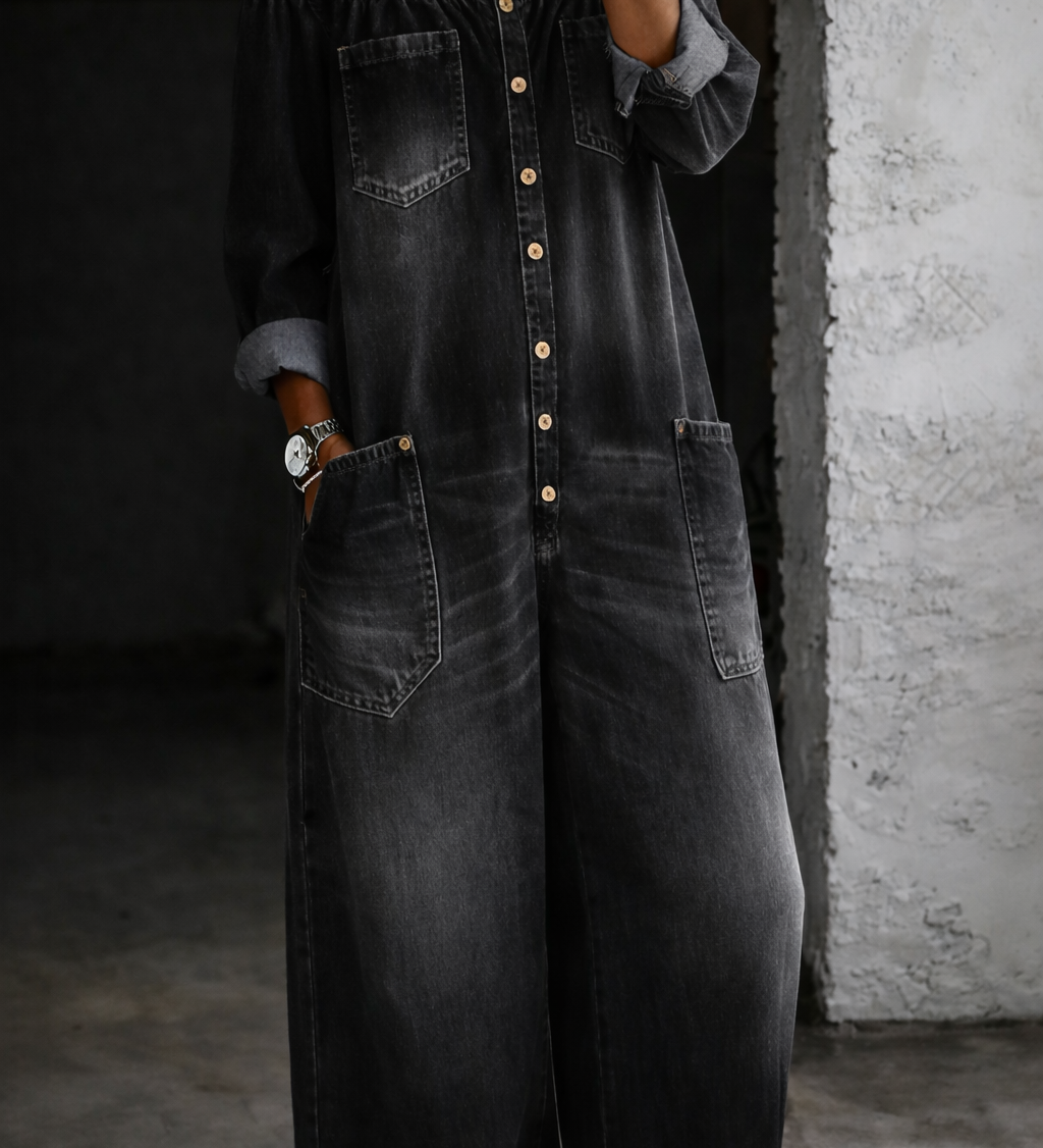 Sidonie | Denim Jumpsuit with Off-Shoulder Design