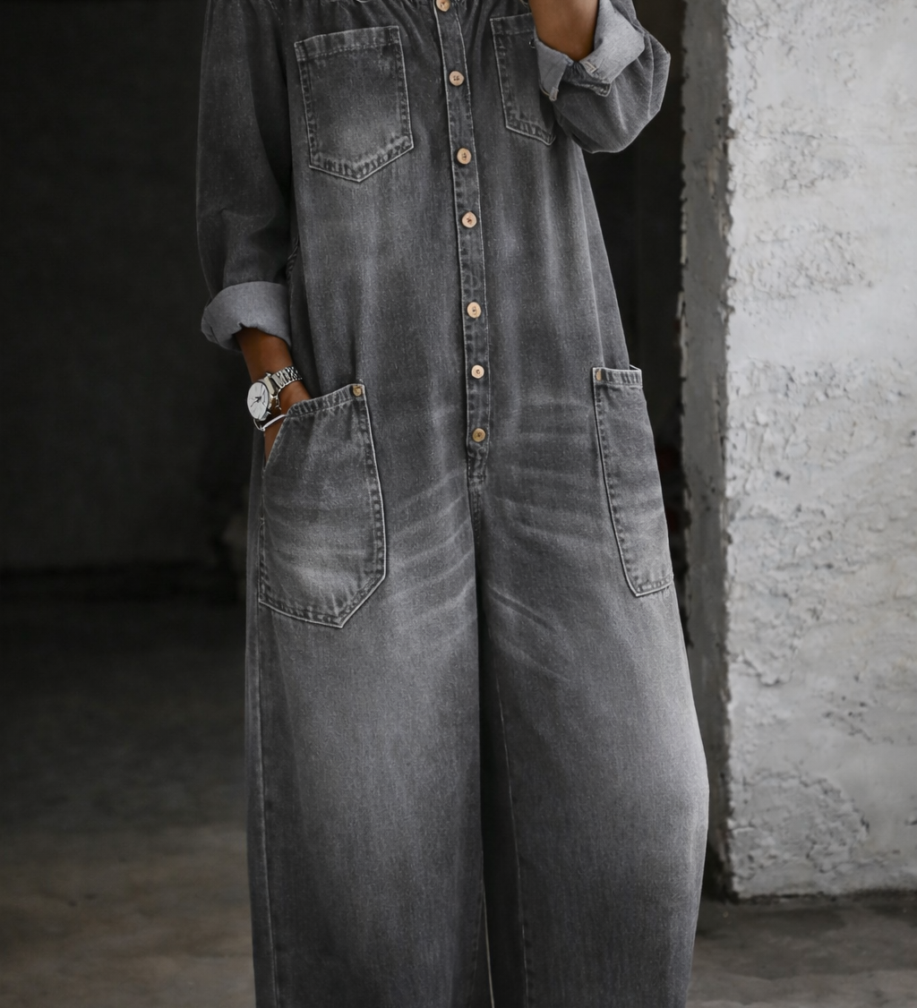 Sidonie | Denim Jumpsuit with Off-Shoulder Design