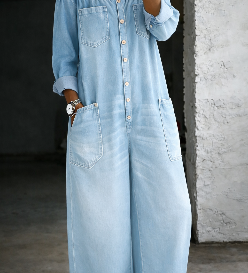 Sidonie | Denim Jumpsuit with Off-Shoulder Design