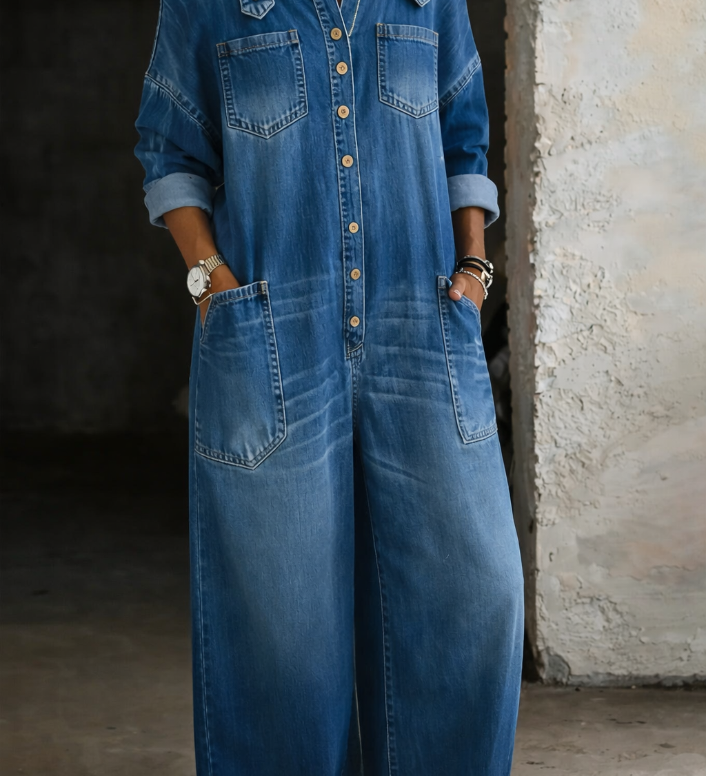 Pernelle | Denim Jumpsuit with Off-the-Shoulder Design