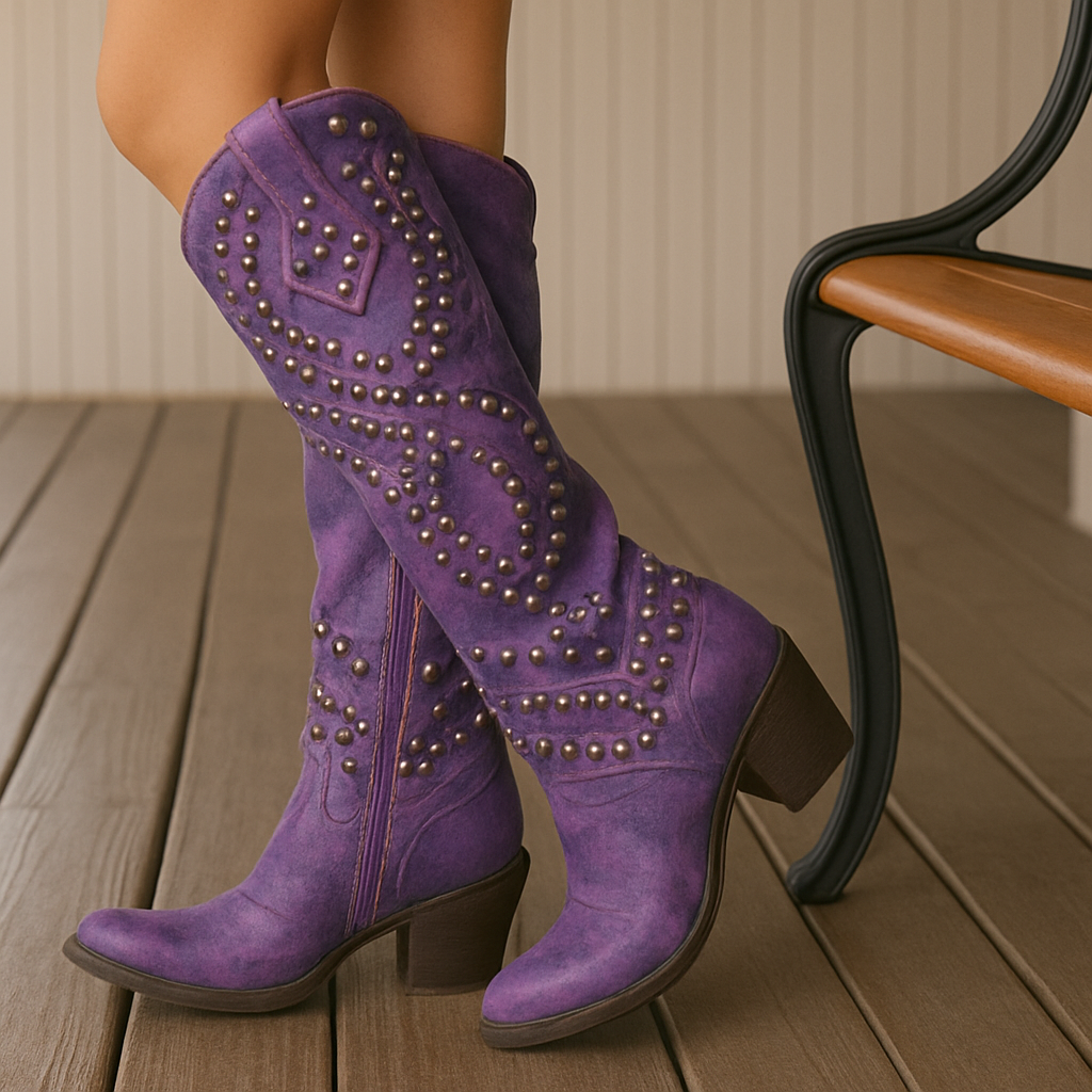 Inès | Knee-High Western Boots with Studs