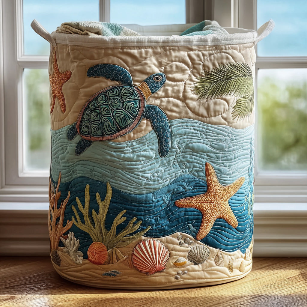 Pearl coastal harmony quilted laundry basket by Ellie Dublin
