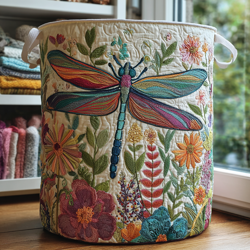 Mily dragonfly garden quilted laundry basket by Ellie Dublin