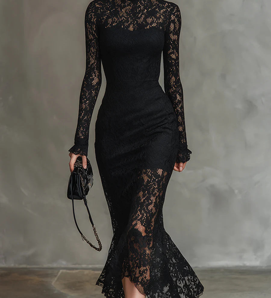 Jeanne | Elegant Lace Maxi Dress with Mermaid Hem