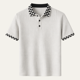 The Glenwater Men’s Textured Knit Polo Shirt with Checkered Collar