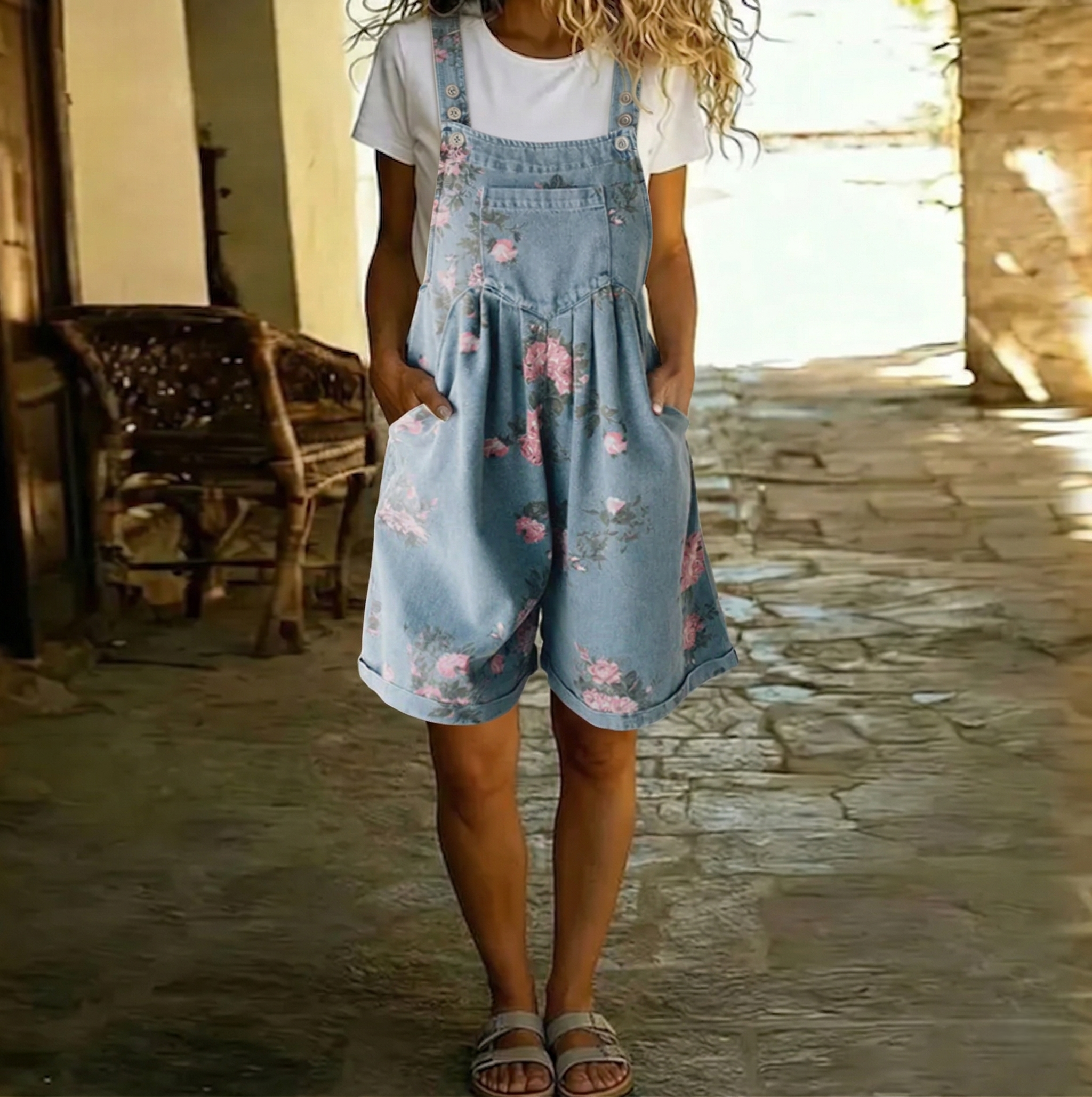 Eugénie | Vintage Washed Floral Denim Jumpsuit
