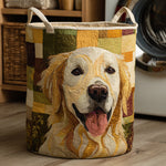 Freya happy golden retriever quilted laundry basket by Ellie Dublin