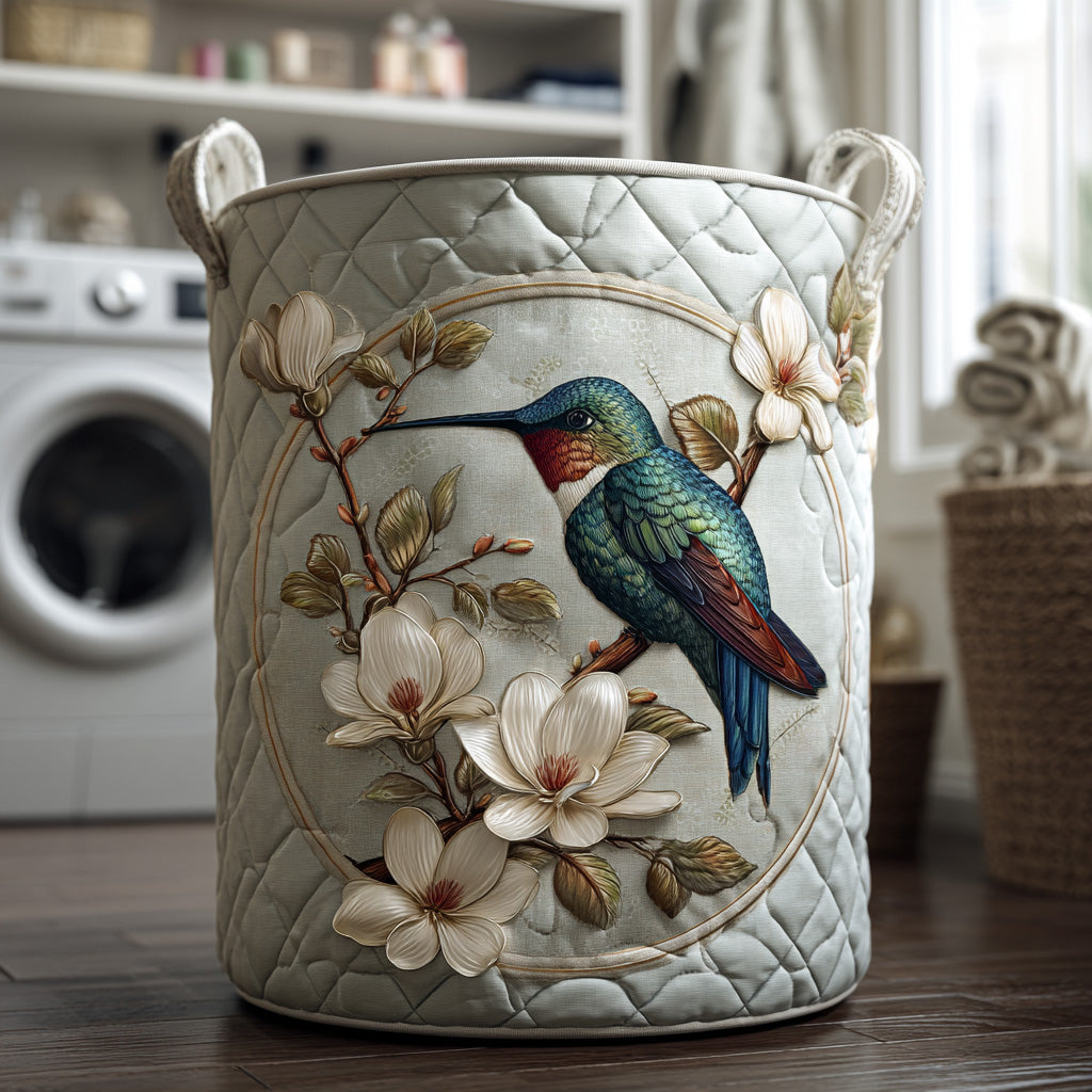 Aurora hummingbird lace quilted laundry basket by Ellie Dublin