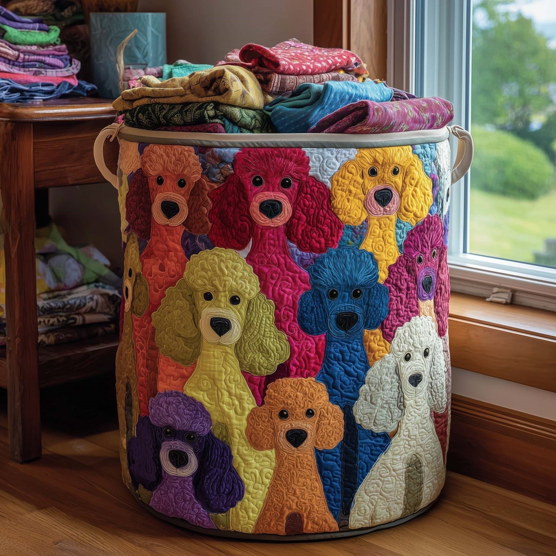 Coco poodle parade quilted laundry basket by Ellie Dublin