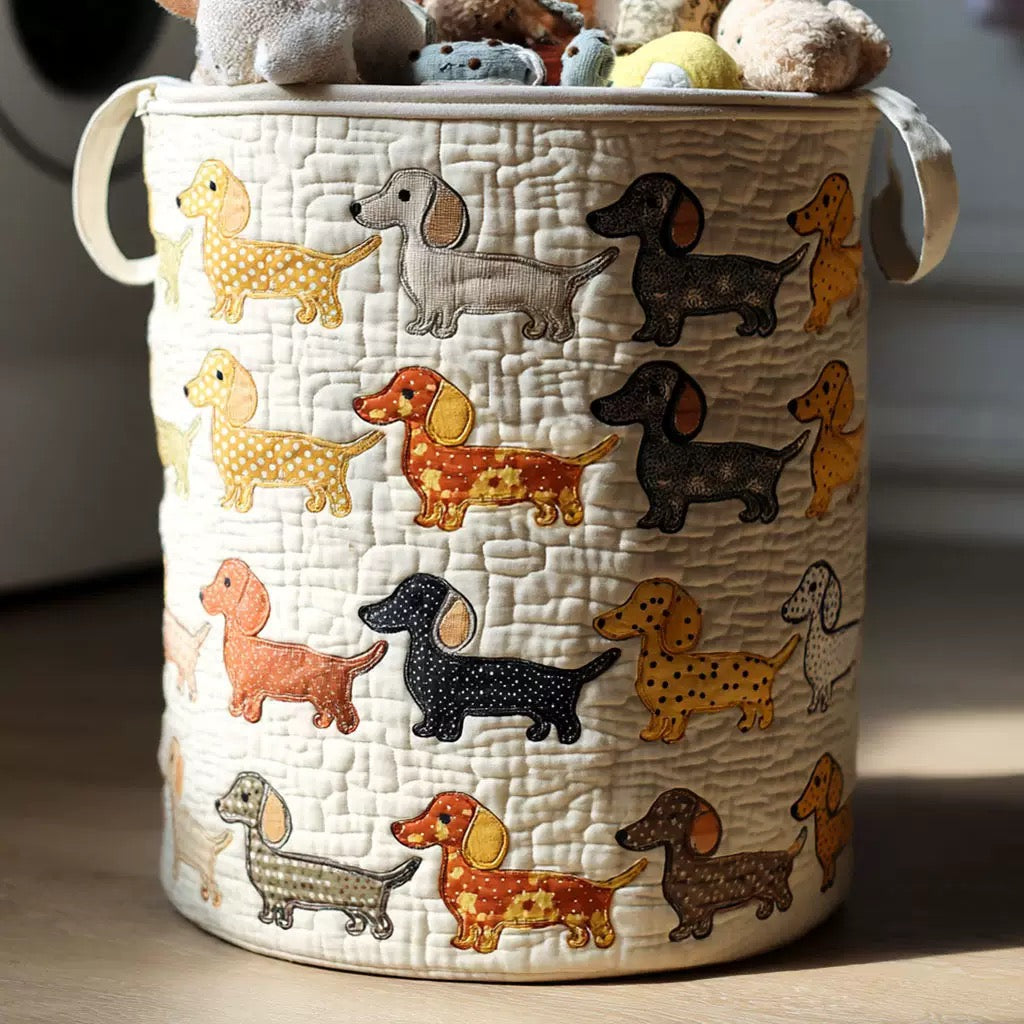 Otto dachshund dash quilted laundry basket by Ellie Dublin