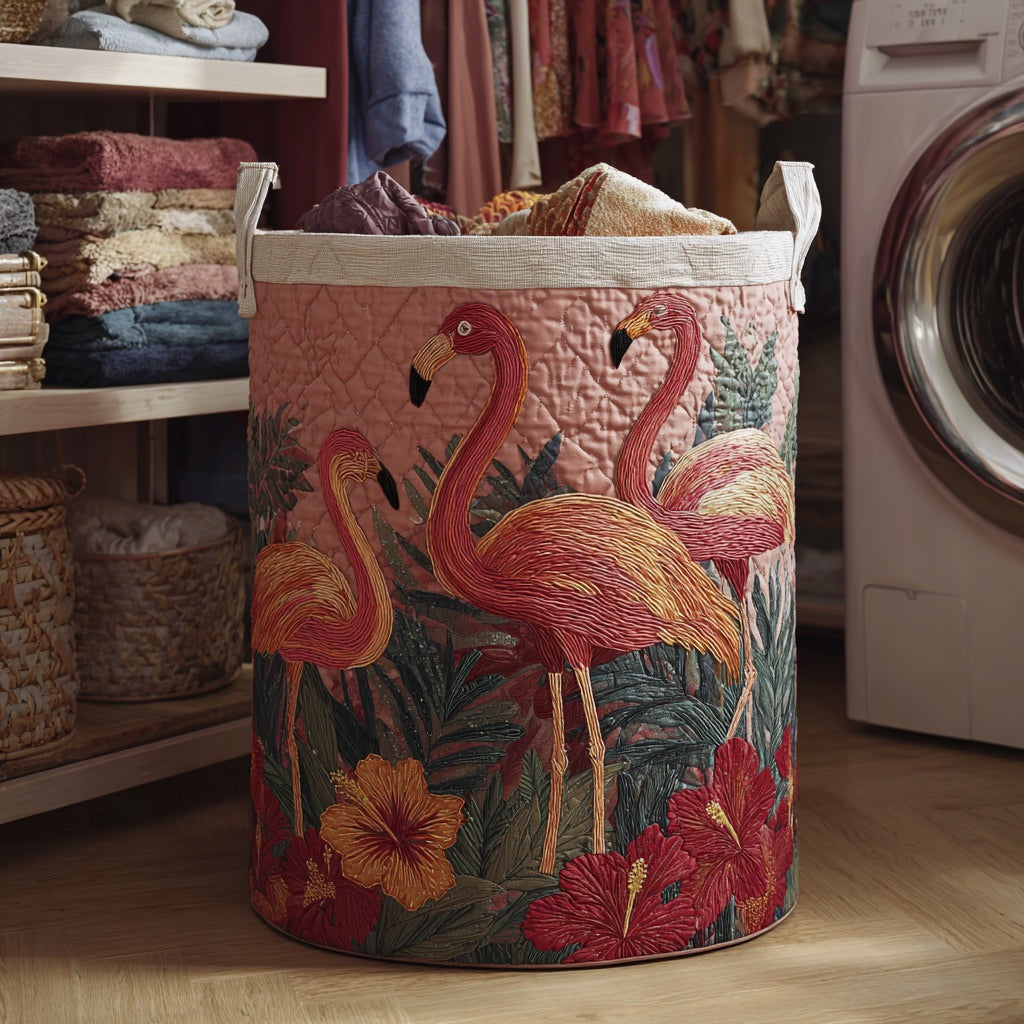 Tallulah flamingo paradise quilted laundry basket by Ellie Dublin