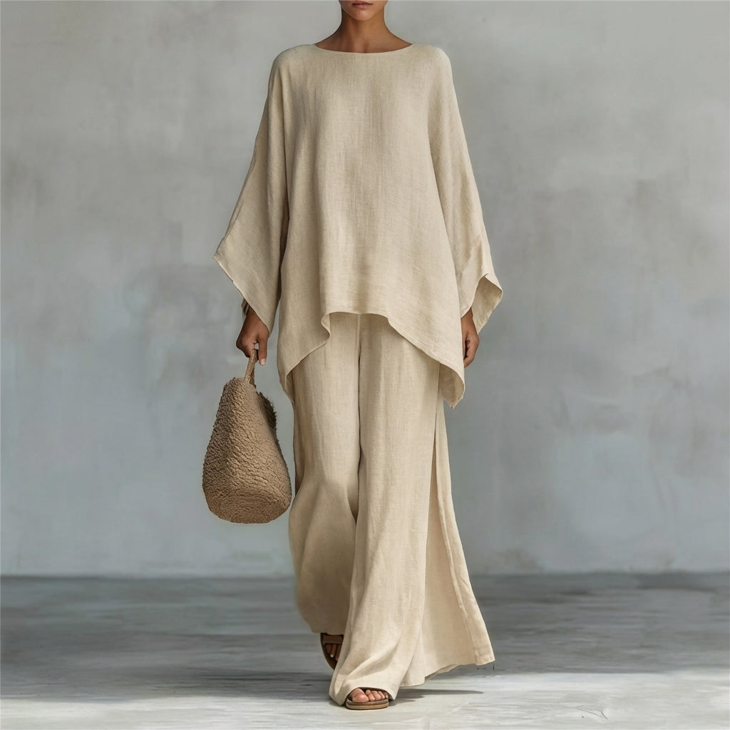 Cristina | Two-Piece Long Sleeve Set with Wide Leg Trousers