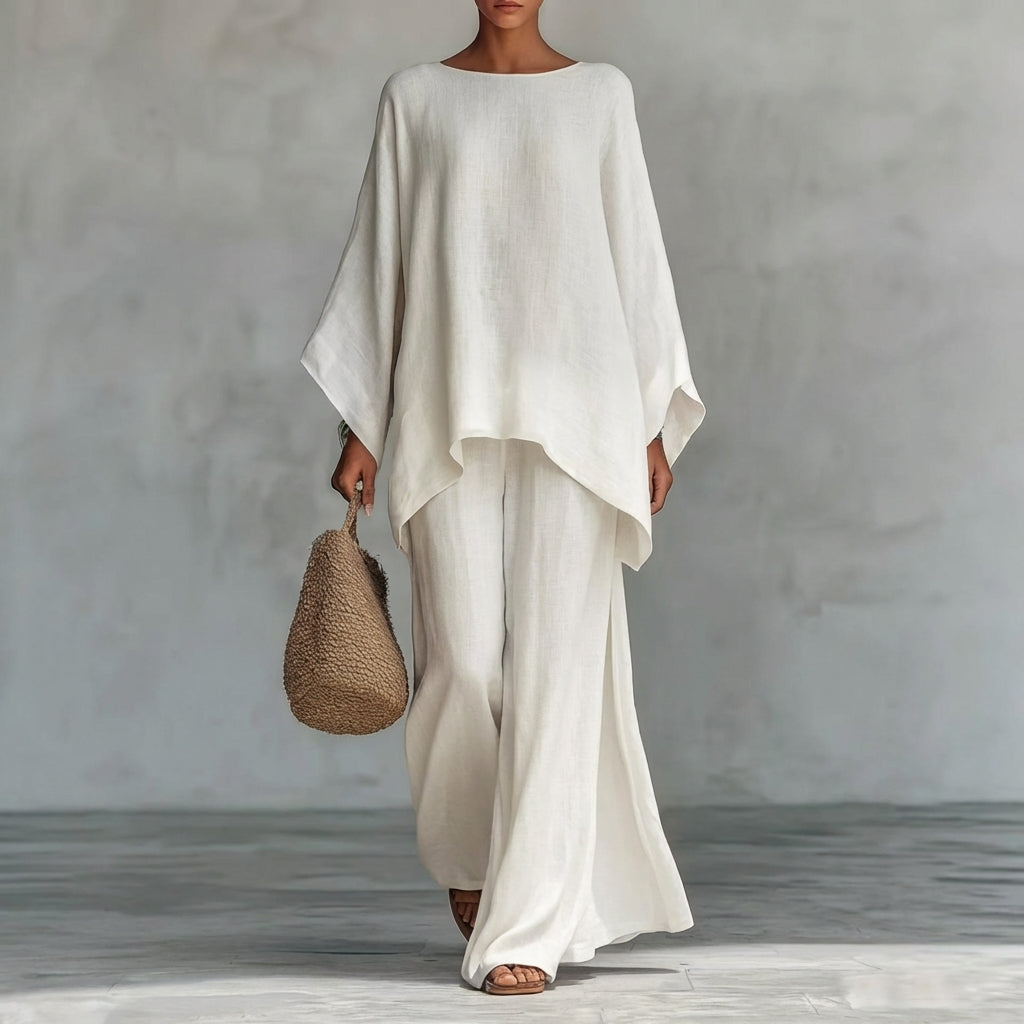 Cristina | Two-Piece Long Sleeve Set with Wide Leg Trousers