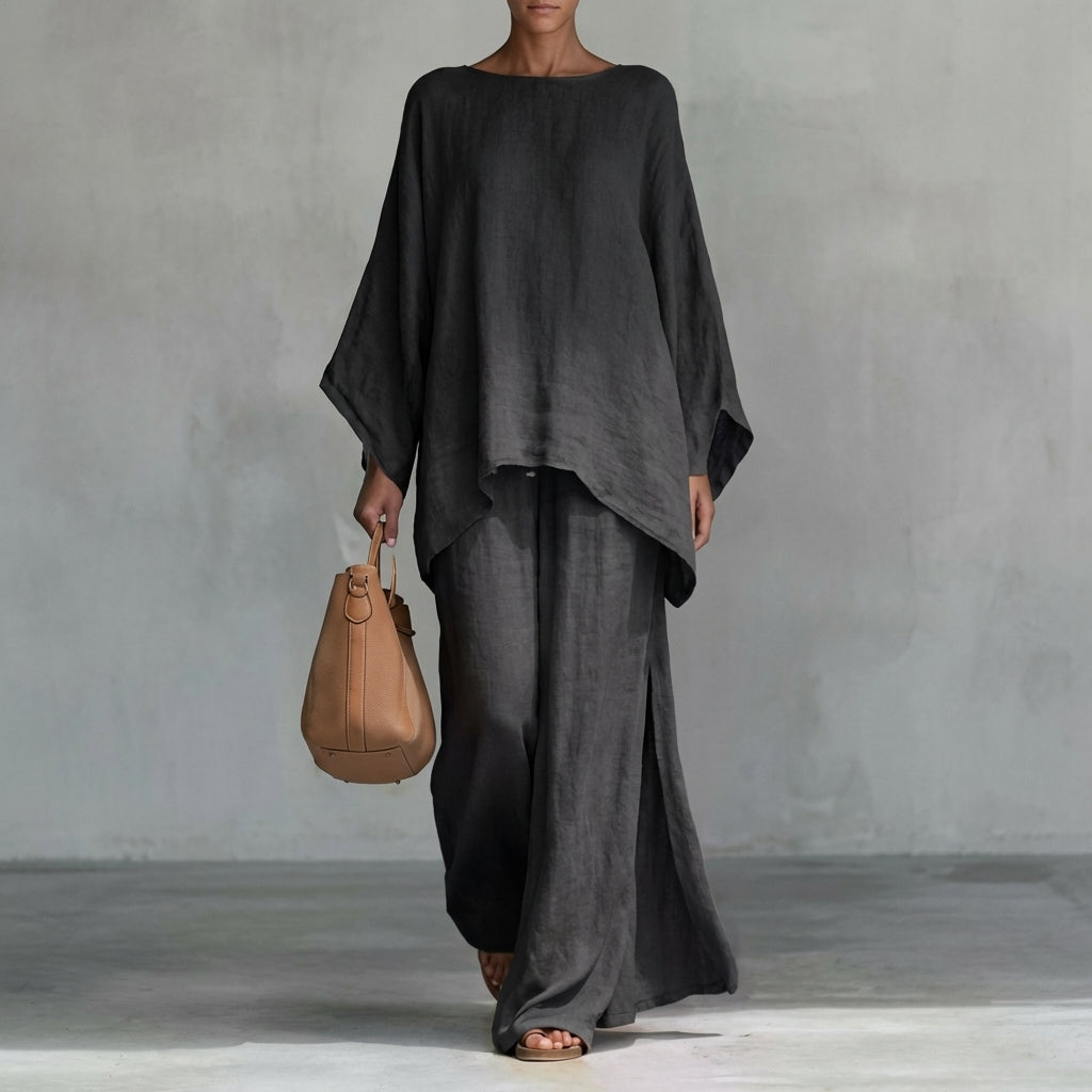 Cristina | Two-Piece Long Sleeve Set with Wide Leg Trousers