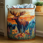 Evie forest quilted laundry basket in Moose Charm design by Ellie Dublin