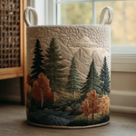 Evie forest quilted laundry basket in Mountain View design by Ellie Dublin