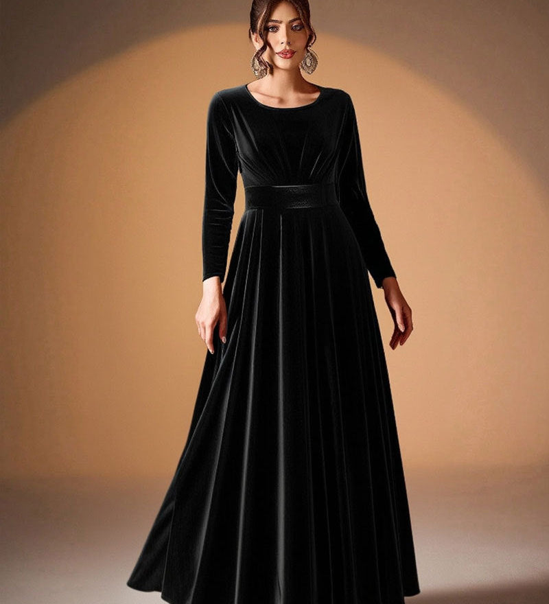 Béatrice | Velvet Maxi Dress with Long Sleeves