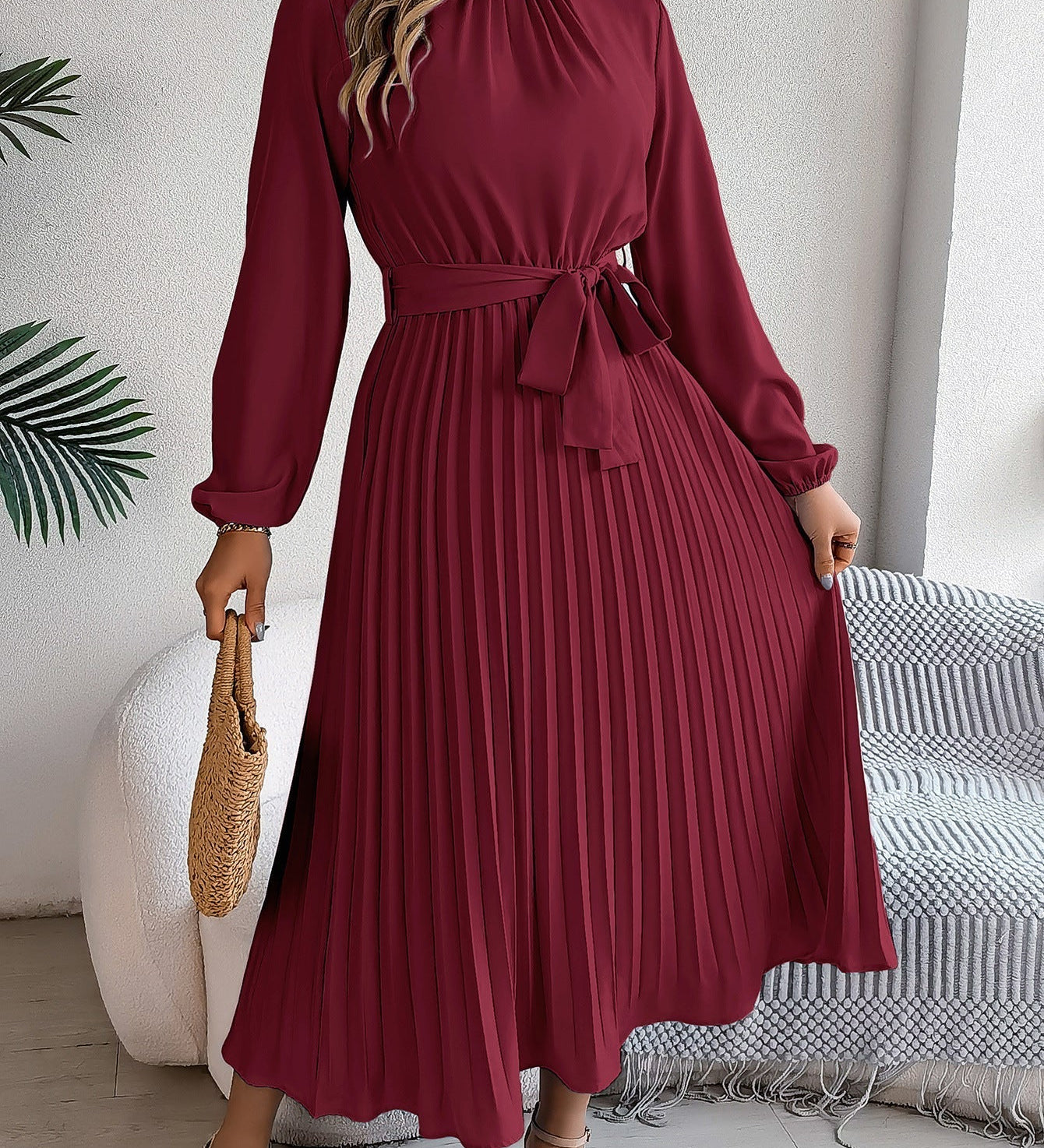 Martine | Belted Pleated Maxi Dress