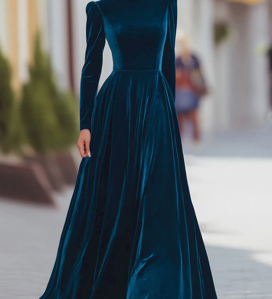 Éléonore | Maxi Velvet Dress with High Neck