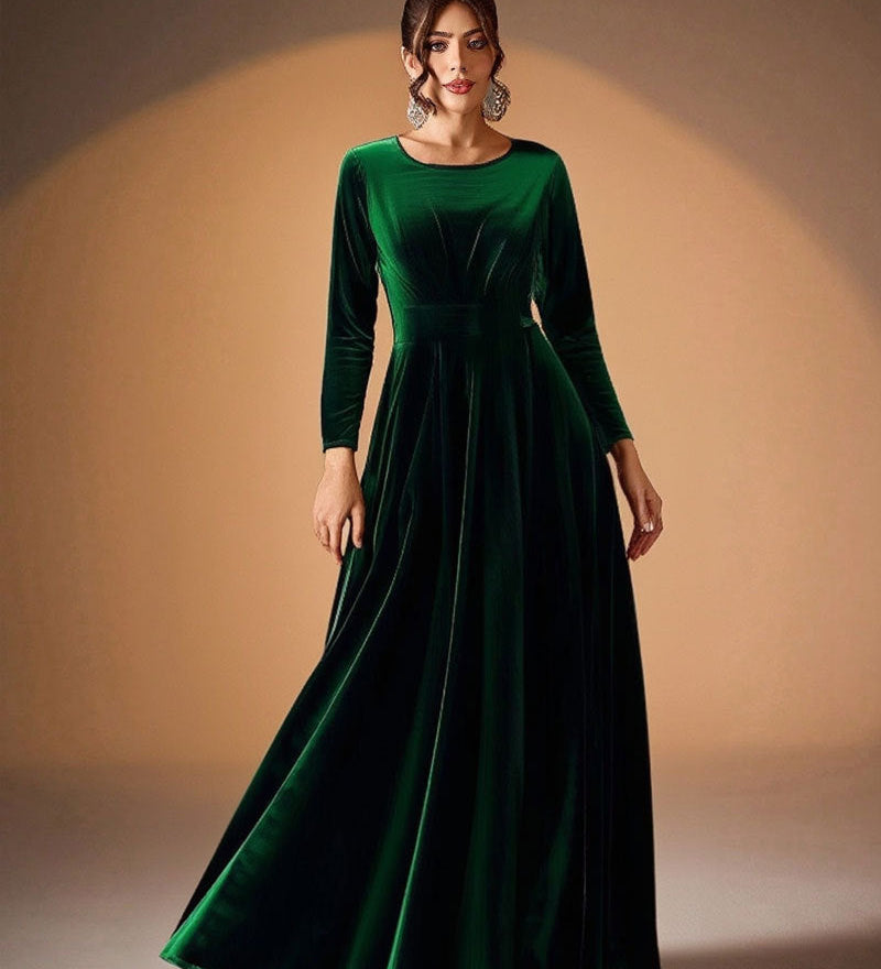 Béatrice | Velvet Maxi Dress with Long Sleeves