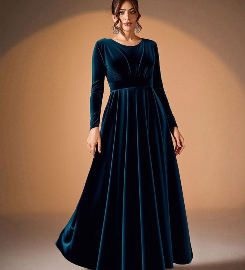 Béatrice | Velvet Maxi Dress with Long Sleeves