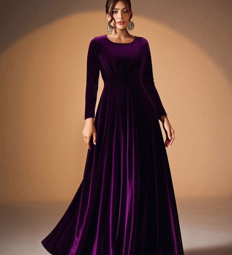 Béatrice | Velvet Maxi Dress with Long Sleeves