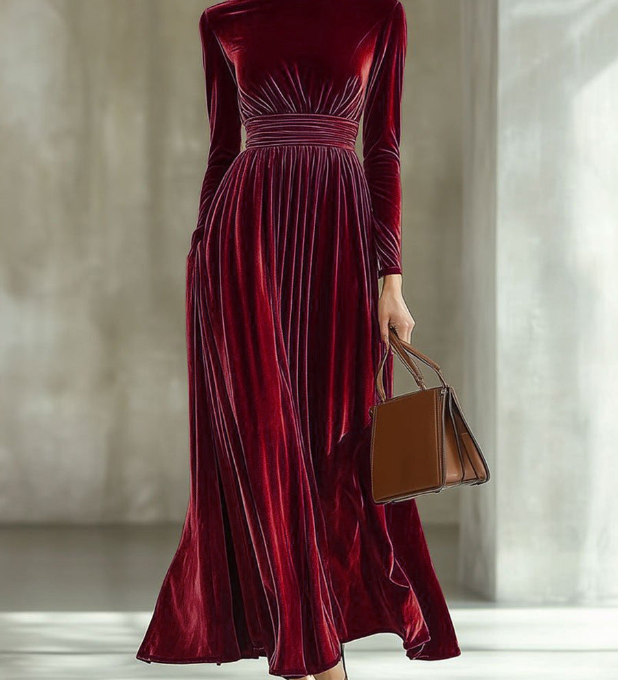 Marie | Pleated Velvet Maxi Dress
