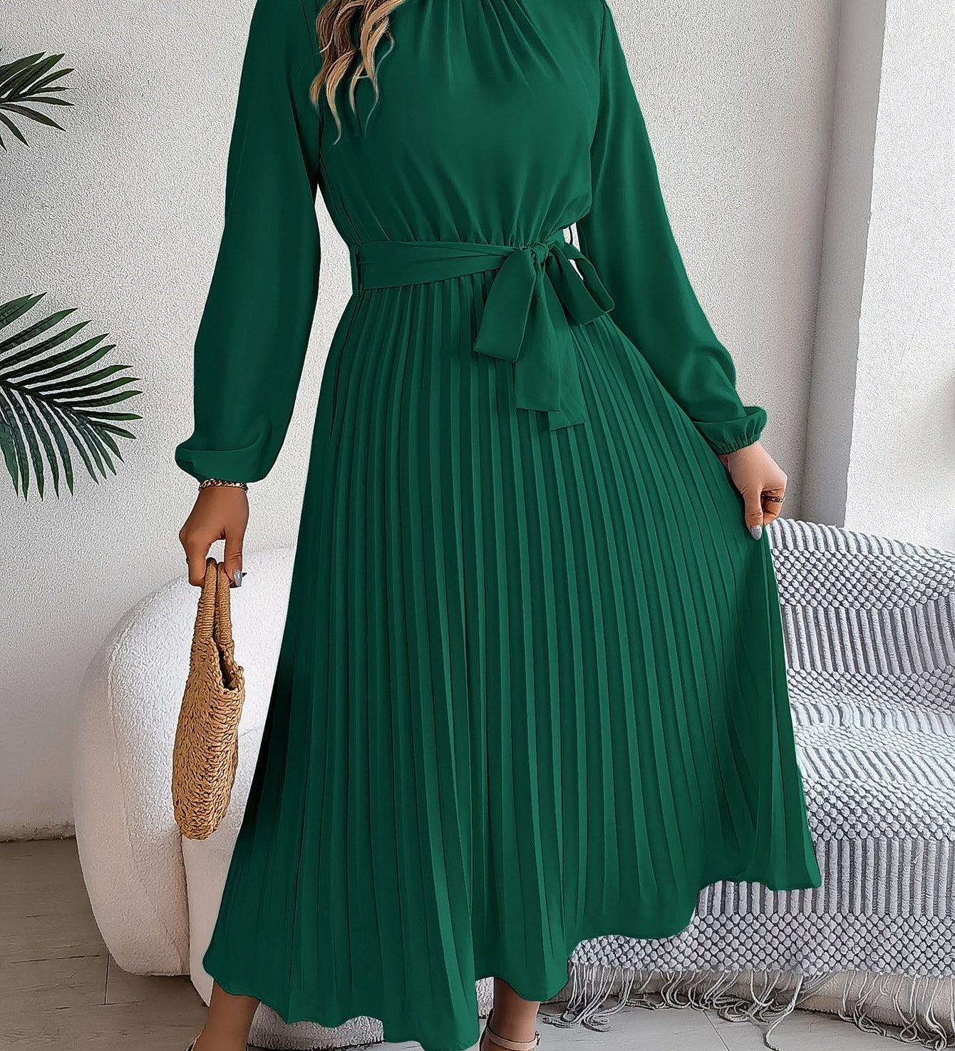 Martine | Belted Pleated Maxi Dress