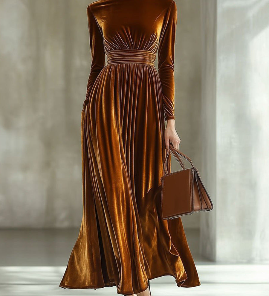 Marie | Pleated Velvet Maxi Dress