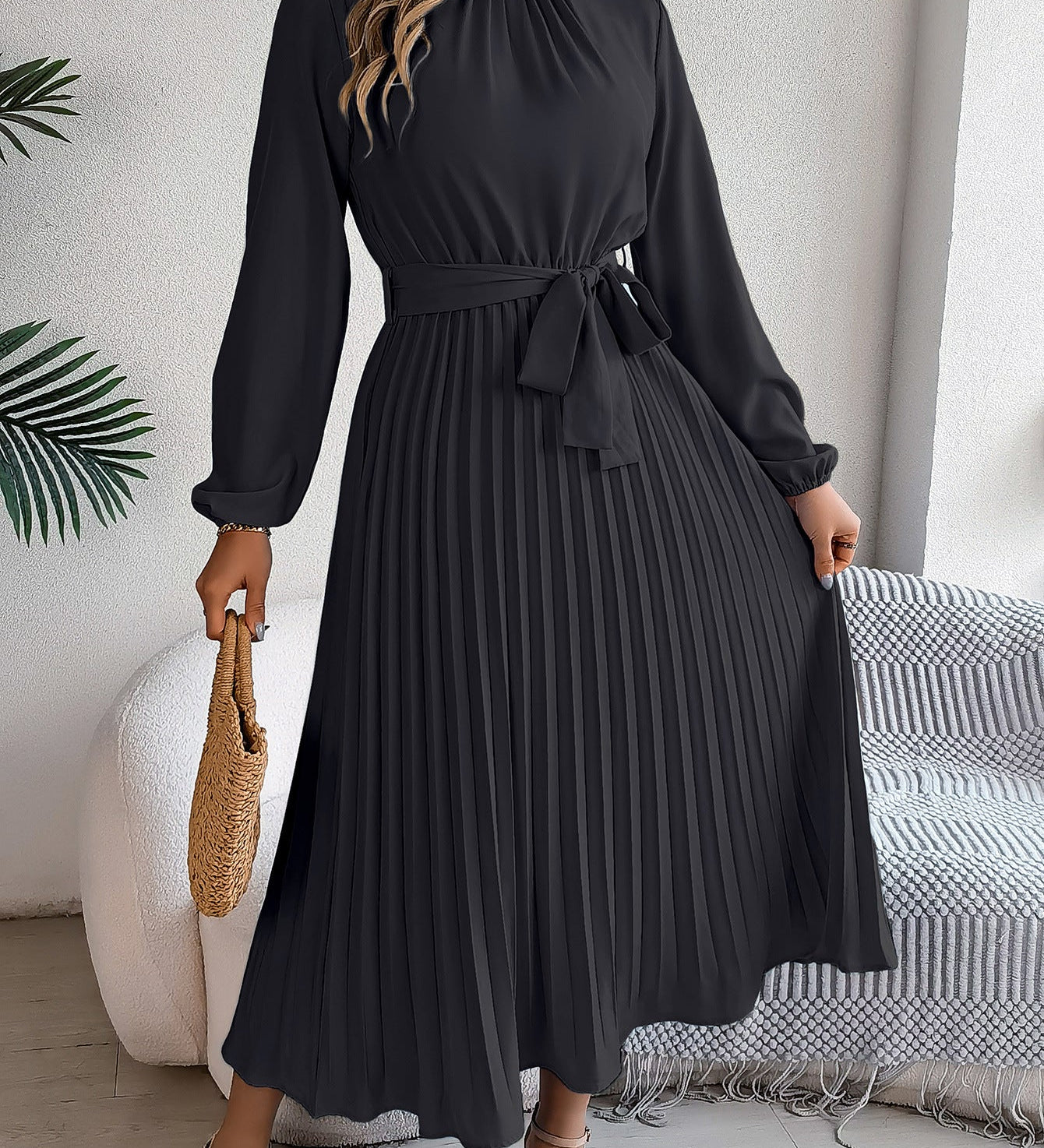 Martine | Belted Pleated Maxi Dress