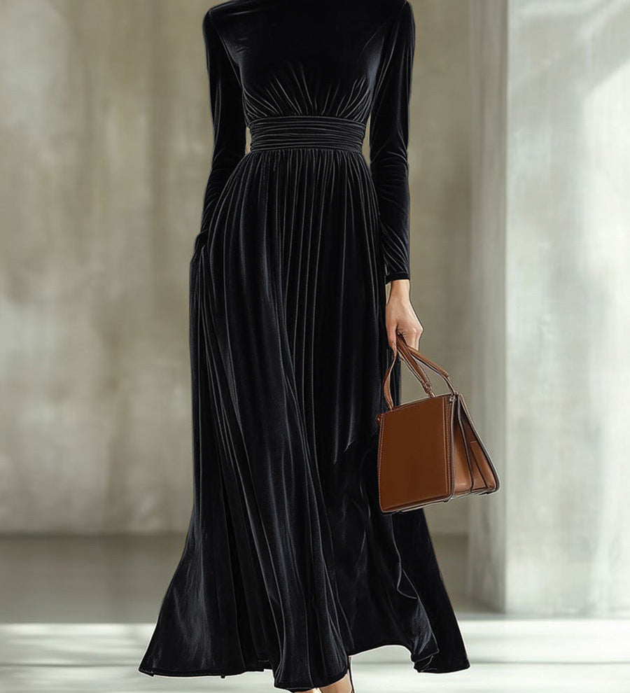 Marie | Pleated Velvet Maxi Dress