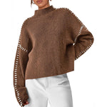 Nina ribstrikket sweater med høj hals fra Elsebeth København, detalje af kanten