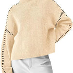 Nina ribstrikket sweater med høj hals fra Elsebeth København, set forfra
