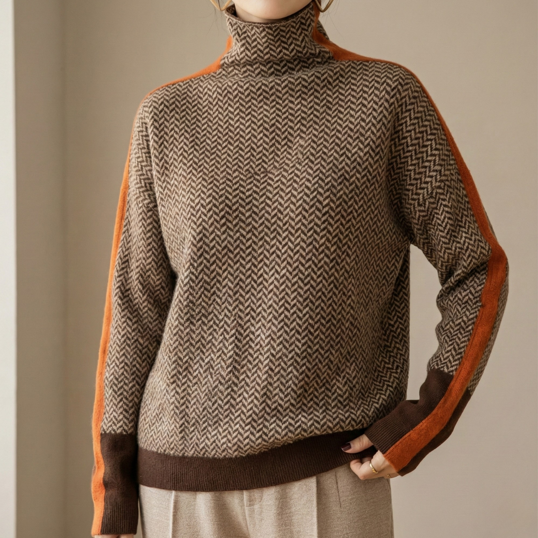 Eleanor | Premium Herringbone High Neck Sweater