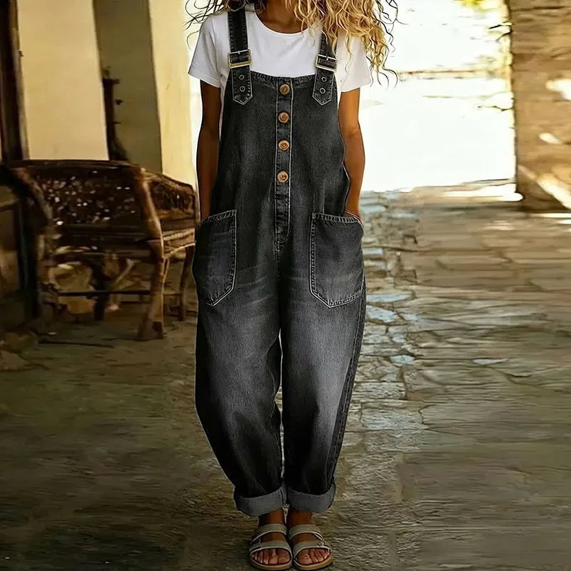 Maïwenn | Vintage cotton dungarees with denim effect