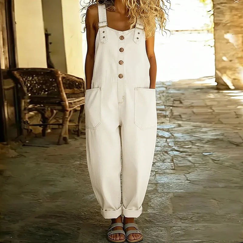 Maïwenn | Vintage cotton dungarees with denim effect