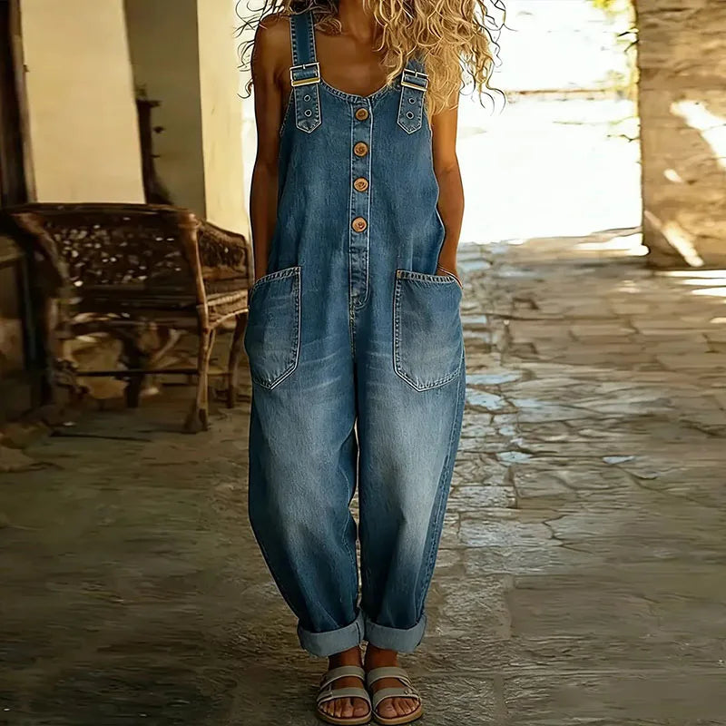 Maïwenn | Vintage cotton dungarees with denim effect