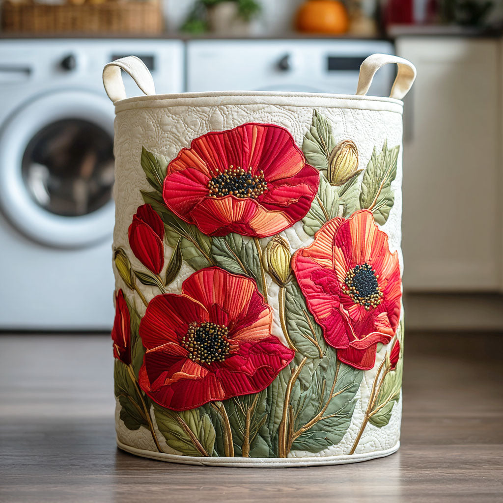 Scarlet poppy dream quilted laundry basket by Ellie Dublin