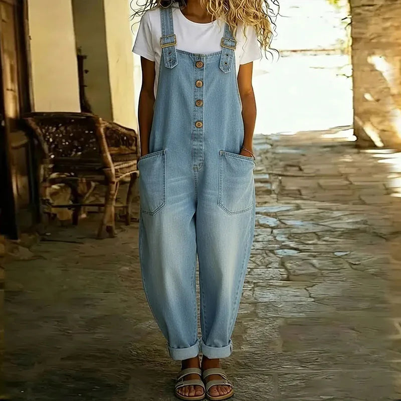Maïwenn | Vintage cotton dungarees with denim effect