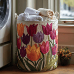 Poppy tulip joy quilted laundry basket by Ellie Dublin