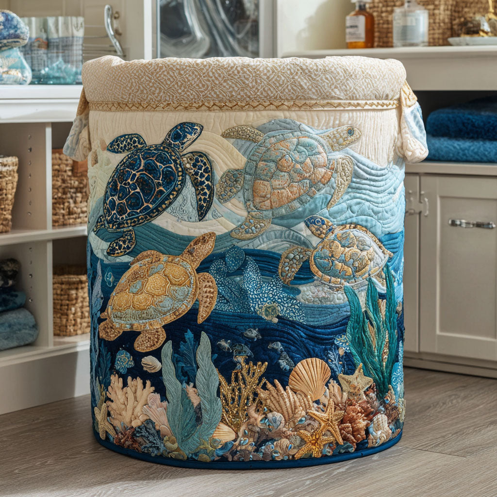 Coral shell shine quilted laundry basket by Ellie Dublin