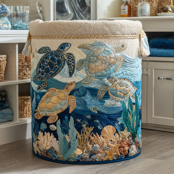 Coral shell shine quilted laundry basket by Ellie Dublin