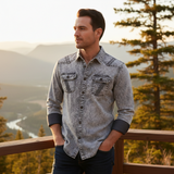 The Windcrest Men’s Casual Button-Up Vintage Denim Shirt