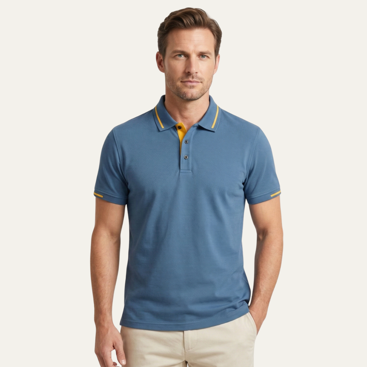 The Meadowcrest Ridge Men’s Polo Shirt with Contrast Trim – Blue