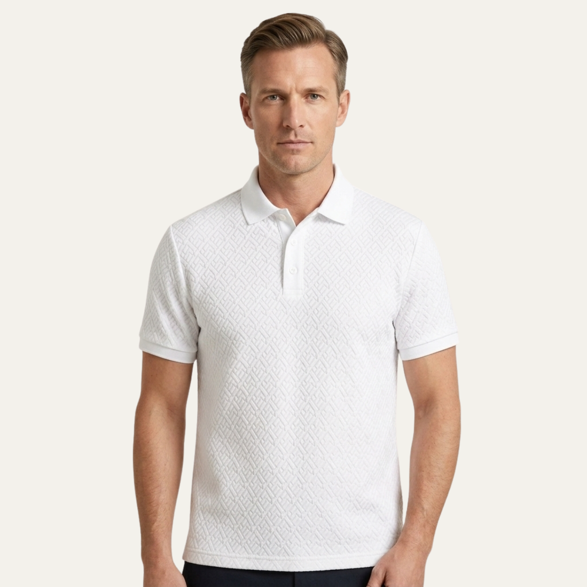The Willowcrest Hill Men’s White Textured Elegant Polo Shirt